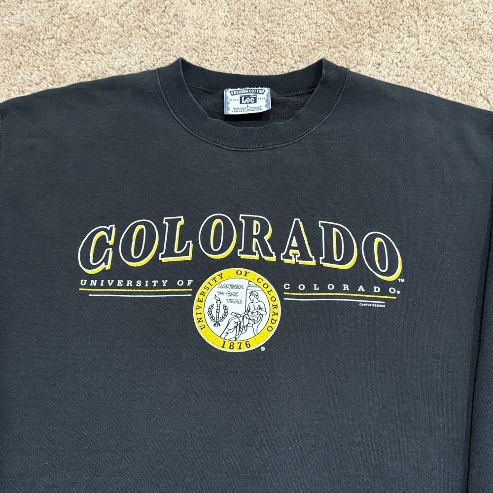 Vintage 90s Colorado University CU Buffs Sweatshirt Men's Large Black Pullover - Picture 2 of 6